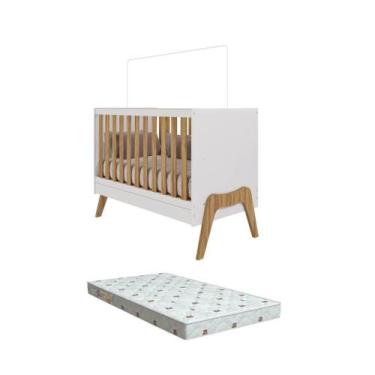 Imagem de Berço Moveis Peroba Guti Americano 5x1 MDF + Colchão, Branco amendôa