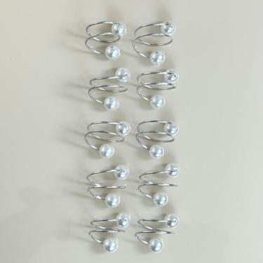 Imagem de Kit 10 Anéis Para Guardanapos 4,5cm x 4,5cm Pérola Duas Voltas Argola Metal Mesa Posta - Prata