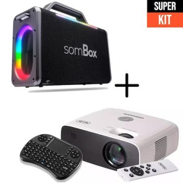Imagem de Super kit Completo Som e Imagem Bluetooth Karaoke Projetor e Mini Tecl