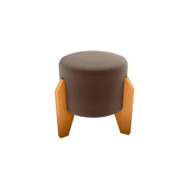 Imagem de Puff Banqueta Redondo Pés Madeira Luxo Matrix, VELUDO MARROM
