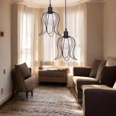 Imagem de Conjunto Com 02 Lustre Pendente Base Dupla Tulipa Aramado Luminária Mo