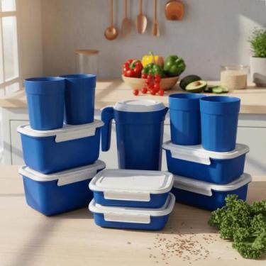 Imagem de Kit Completo Cozinha 11 Peças Plástico Tampa Branca Reutilizável Potes