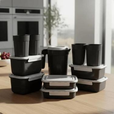 Imagem de Kit Completo Cozinha 11 Peças Plástico Tampa Branca Reutilizável Potes