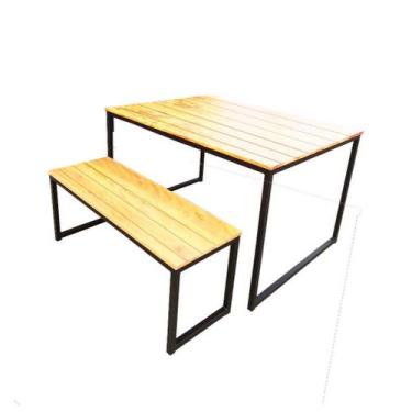 Imagem de Mesa Piquinique Industrial de Ferro e Madeira Pinus - PALLET SP
