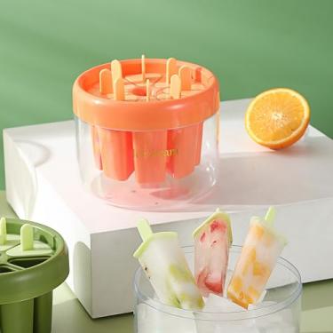 Imagem de Molde de picolé, molde de plástico para picolé, com 8 cavidades, fofo, caseiro, reutilizável com palitos e bandeja, fácil liberação, laranja