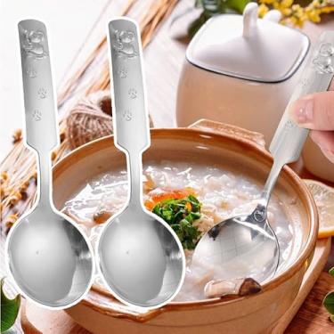 Imagem de Colher de sopa de aço inoxidável com cabo longo, desenho animado de coala, casa, restaurante, colheres de jantar, utensílios de cozinha, acessório (prata-3 peças)