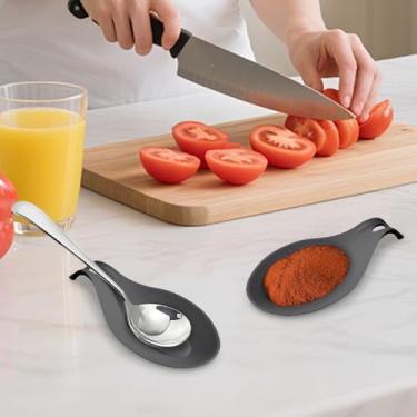Imagem de 5 conjuntos de descanso de colher para suporte de colher de cozinha resistente ao calor suporte de utensílios de cozinha espátula descanso de concha (cinza)