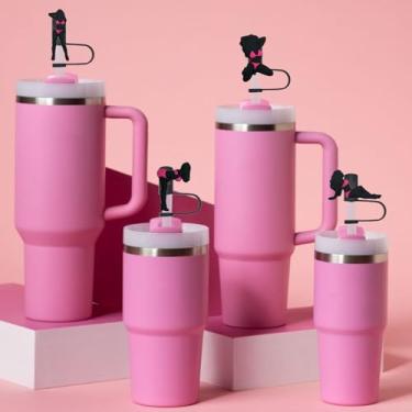 Imagem de Capa de canudo Black Girl para Stanley Cup - 4 peças de topo de palha rosa de 10 mm compatíveis com Stanley 30 copos de 1,134 g, acessórios de copo rosa