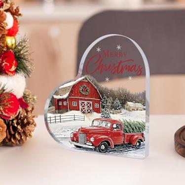 Imagem de 1 placa decorativa acrílica em forma de coração Feliz Natal, adequada para decoração criativa de escritório e mesa de casa, aniversário ideal, presente de Ação de Graças de Halloween (caminhão