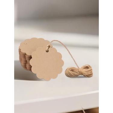 Imagem de 100 etiquetas de presente de papel kraft com barbante, etiquetas de preço em branco, etiquetas de pendurar para etiqueta de artesanato, casamento, Natal, Halloween, floral (natural)