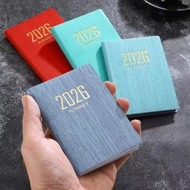 Imagem de Cadernos A7 portáteis 2026, capa de poliuretano, 365 dias, agenda semanal, caderno, calendário, livros, material escolar de escritório (azul)
