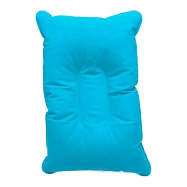 Imagem de Travesseiro Almofada Inflável de PVC Aveludado para Viagem, Azul, 31 x 20 cm, Dobrável e Leve, Ideal para Camping e Escritório