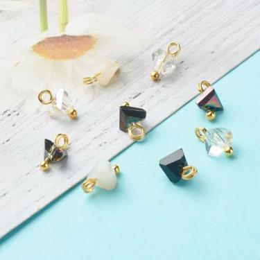 Imagem de Pingentes de cristal de vidro triangulares galvanizados, 100 peças, com pinos de cabeça de bola de latão para joias, brincos, pulseiras, artesanato, 8 x 6 x 4,5 mm, 8mm, Vidro, Sem Pedra Preciosa