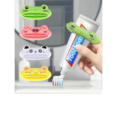 Imagem de Espremedores de creme dental em formato de porco sapo de plástico com desenho animado, gato, panda - Pacote com 4 designs mistos