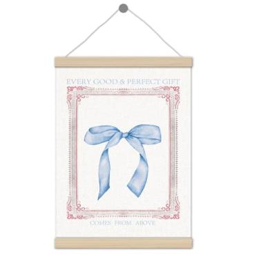 Imagem de Moldura para pôster de laço azul vintage 30,5 x 40,6 cm, decoração de quarto de arco vintage, decoração de parede com laço azul retrô para quarto de meninas, quarto, dormitório, apartamento