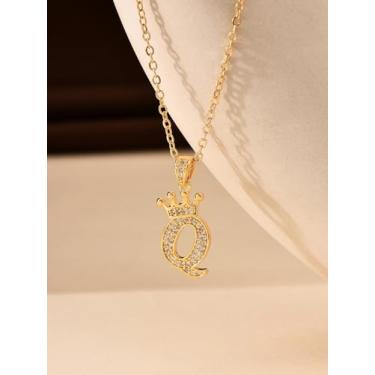 Imagem de 1 colar de coroa de diamante banhado a prata com letra A-Z para mulheres, joia fina, presente para mamãe, 40+6cm, Cobre, Sem Pedra Preciosa