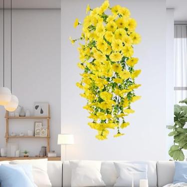Imagem de 74 cm Flor artificial de glória da manhã verde ratã planta falsa hera para decoração interna e externa, parede, casamentos, pátios, varandas (amarelo)