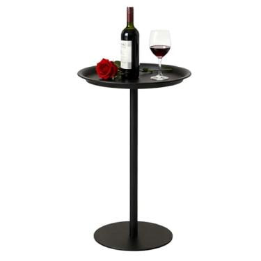 Imagem de Mesa de canto de ferro | Mesa lateral redonda moderna com base de metal | Estável e durável para sala de estar, quarto, escritório - 35 cm de diâmetro x 57 cm de altura