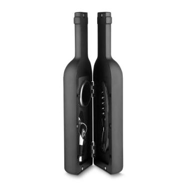Imagem de Kit para Vinho com 4 Peças com Estojo em forma de Garrafa Wine Time - 