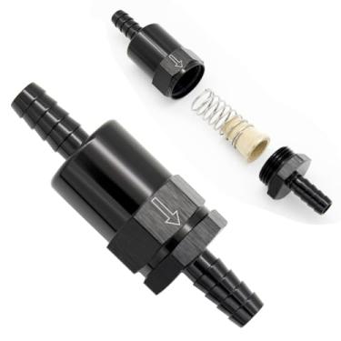 Imagem de KRD PERFORMANCE Filtro de combustível em linha de tarugo de 1,27 cm de alumínio com elemento de inserção de bronze de mola de 30 mícrons, preto