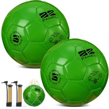 Imagem de Bolas de futebol verdes Shappy, 2 peças, tamanho 5, com bomba e bolsa 