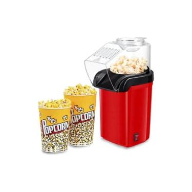 Imagem de Pipoqueira Elétrica Gourmet, Máquina de Pipoca com Ar Quente para Cinema em Casa, Design Compacto, Vermelho, 110V