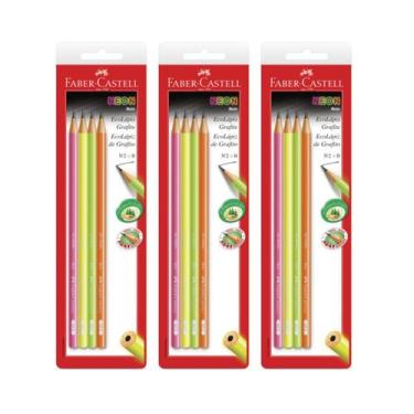 Imagem de Kit 12 Lápis grafite triangular cores Neon Faber-Castell