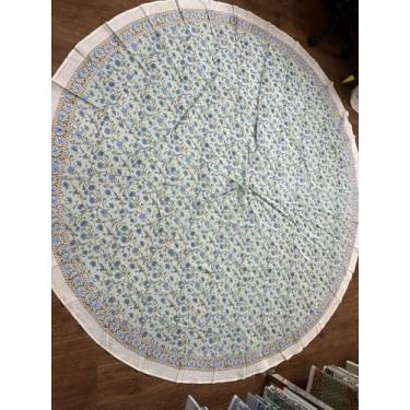 Imagem de Ridhi Toalha de mesa redonda – Impressão em bloco de mão, 100% algodão, reutilizável, louro e verde militar, capa de mesa decorativa para jantar, casa, festa, casamento, fazenda, outono, Ação de