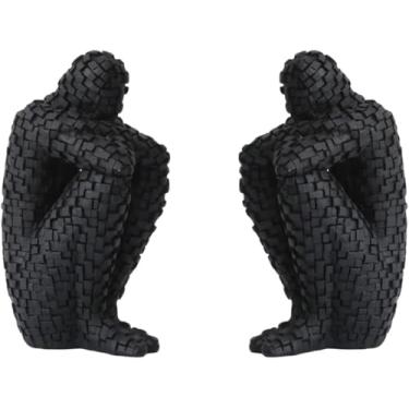 Imagem de Suportes Para Livros Decorativos Enfeite De Personagem De Fim De Livro Conjunto De 2 Estátuas Abstratas Modernas Prateleiras De Livros Decoração De Mesa De Centro Para Prateleira, Black