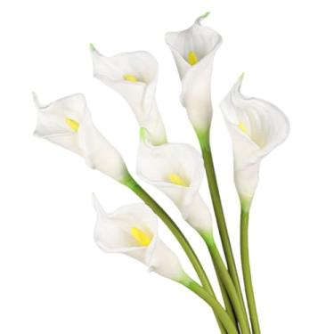Imagem de XZJMY 6 peças de flores artificiais de lírios de calla, 66 cm de haste longa, flores artificiais de látex falso para buquê de noiva de casamento, férias, decoração de casa (branco, 66 cm)
