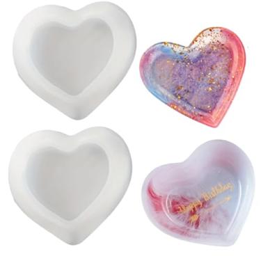 Imagem de 2 moldes de bandeja de coração para concreto de resina, moldes de silicone de coração, suporte de vela de dia dos namorados, prato de bijuteria, bugiganga, molde de fundição de resina epóxi, decoração