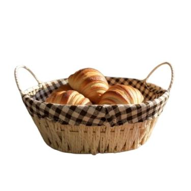 Imagem de Cesta de Pão com Alça Tecido Lavável para Café da Manhã e Mesa Posta Decoração,cesta organizadora(Marrom 27 x 20 x 7 cm)