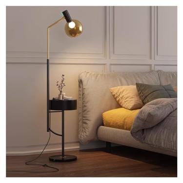 Imagem de Luminária de chão Candeeiro de pé com mesa final, luz cabeceira gaveta para sala estar, quarto, hóspedes(Preto)