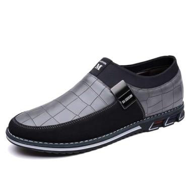 Imagem de Sapato Oxford masculino casual para escritório, mocassim de couro, moderno, tênis confortável para caminhar e dirigir, Cinza, 42