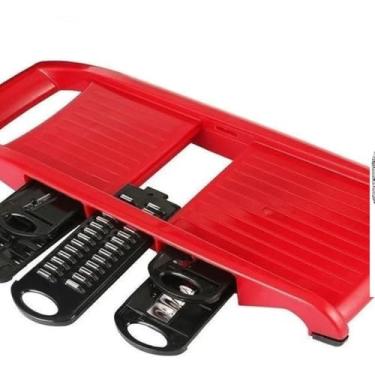Imagem de Mandoline Slicer Cortador de Legumes 6 em 1, Vermelho, Aço Inoxidável e ABS, 33cm x 11cm x 10cm, com 6 Lâminas e Descascador