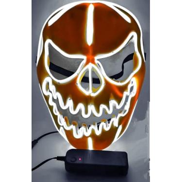 Imagem de SHANJIA Máscara de Halloween, máscara iluminada, crânio assustador com iluminação LED para festival de Halloween, cosplay, baile de máscaras, festa de carnaval (branca)