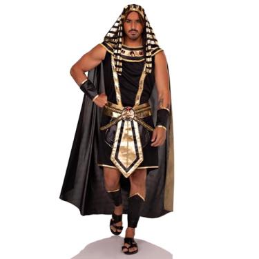 Imagem de Leg Avenue A fantasia masculina de faraó inclui regata, gola de joias com short de capa anexada com cinto anexado, Preto/dourado, Medium/Large