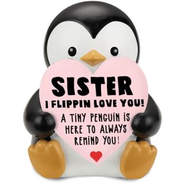Imagem de wainvniaw Mini Positive Resin Penguin Gift Ideas, Christmas Birthday Gifts for Sister from Sisters, I Love You Bestie Soul Sister Emotional Cute Decor Wgg10