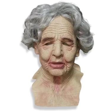 Imagem de Máscara Realista Látex Adulto Importada – Fantasia Idoso com Cabelo Real para Halloween e Cosplay (Velha.Cabelo.Branco)