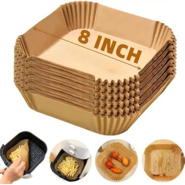 Imagem de Forros de fritadeira de ar descartáveis, 200 peças, forros quadrados de papel pergaminho para fritadeira a ar de 2 a 5 QT, forro de papel de airfryer antiaderente à prova d'água