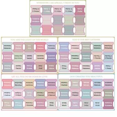 Imagem de Guias bíblicas para mulheres e homens guias de livros bíblicos laminados para estudo da Bíblia Tema Boho Índice da Bíblia para facilitar a navegação