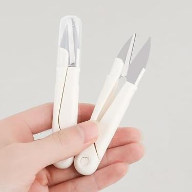 Imagem de Tesoura de mola em forma de U com bainha protetora, ferramenta de corte prática para linha, tecido e papel (branca)