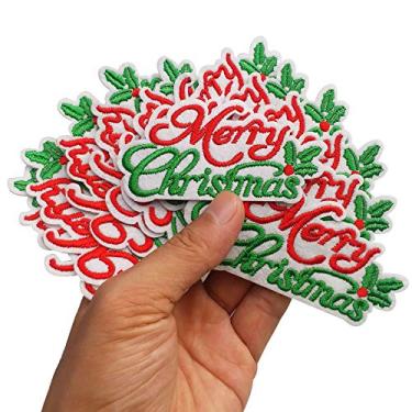 Imagem de 8 x 4,3 cm, 12 peças, Feliz Natal, feriado, costurar, costurar, aplicar, bordar, à máquina, projetos de costura, artesanato