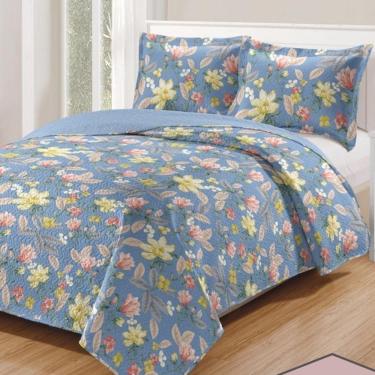Imagem de Kit Cobre Leito Colcha Daily Casal 3 Peças Dupla Face Estampado Floral - Floral 22 - 100% Poliéster