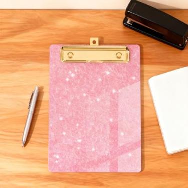 Imagem de Pranchetas de acrílico, prancheta moderna com glitter com clipe dourado discreto, placa dura rosa com glitter para mulheres e meninas, projetada para sala de aula, escola e escritório, 15 x 10 x 0,5