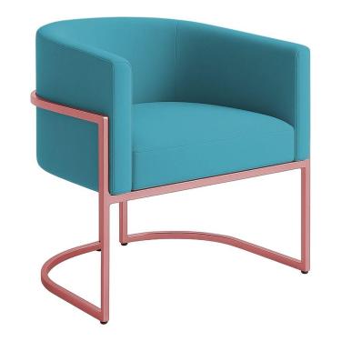 Imagem de Poltrona Decorativa Luana Boucle Com Pés De Ferro Rosê 7 Decor Azul Turquesa