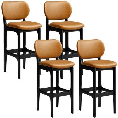 Imagem de Kit 4 Banquetas Alta Bar Cozinha Betta L02 Preto Whisky