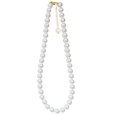 Imagem de Colar feminino de pérolas de 15,8 cm, gargantilha banhada a ouro 22K, com extensor de 5 cm, joia elegante