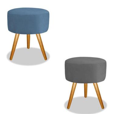 Imagem de Puf Puff Para Sala E Hall De Entrada Combo 1Cinza E 1 Azul Marinho