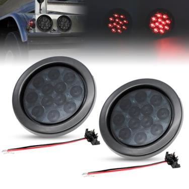 Imagem de [Pacote com 2] Luzes marcadoras de reboque com lente fumê Ledvillage de 10,16 cm, montagem embutida, parada traseira com borracha e plugue para caminhão, caminhão, jipe, trator, caravana, trailer